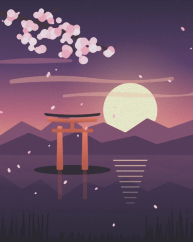 Torii at dusk, digital and as watercolour