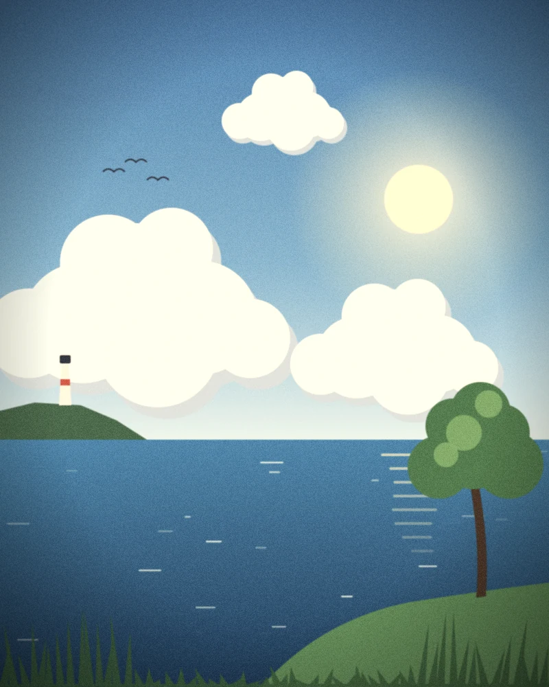 Seaside, modern and with a 90s anime look